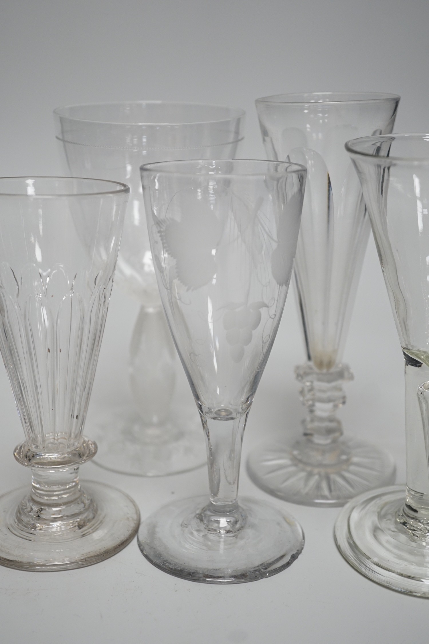 A quantity of 18th century and later glasses, tallest 18cms high